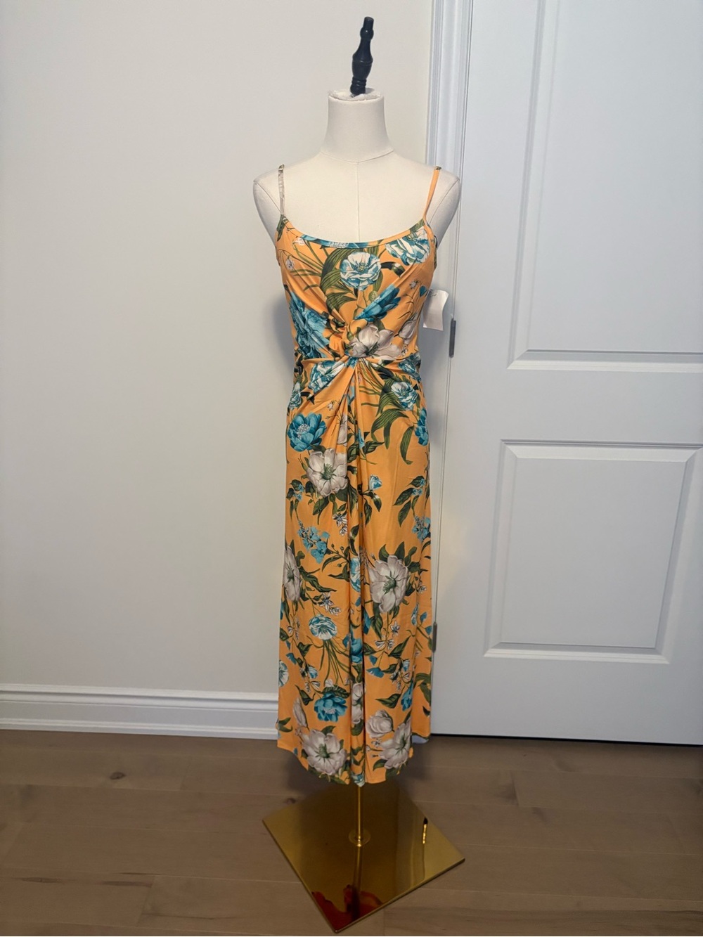 Rachel Roy Orange Floral Twist-Front Midi Dress – Size Small